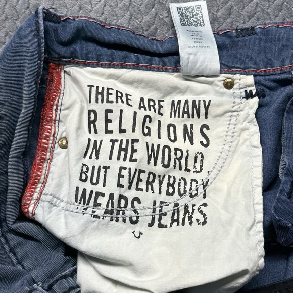 True Religion Ricky Super T Men 40x31.5 Corduroy Micro Indigo Red Stitching Flap - Picture 7 of 14